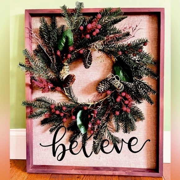 Kirklands Other - Kirkland’s Distressed Frame Burlap back Wreath wall hanging